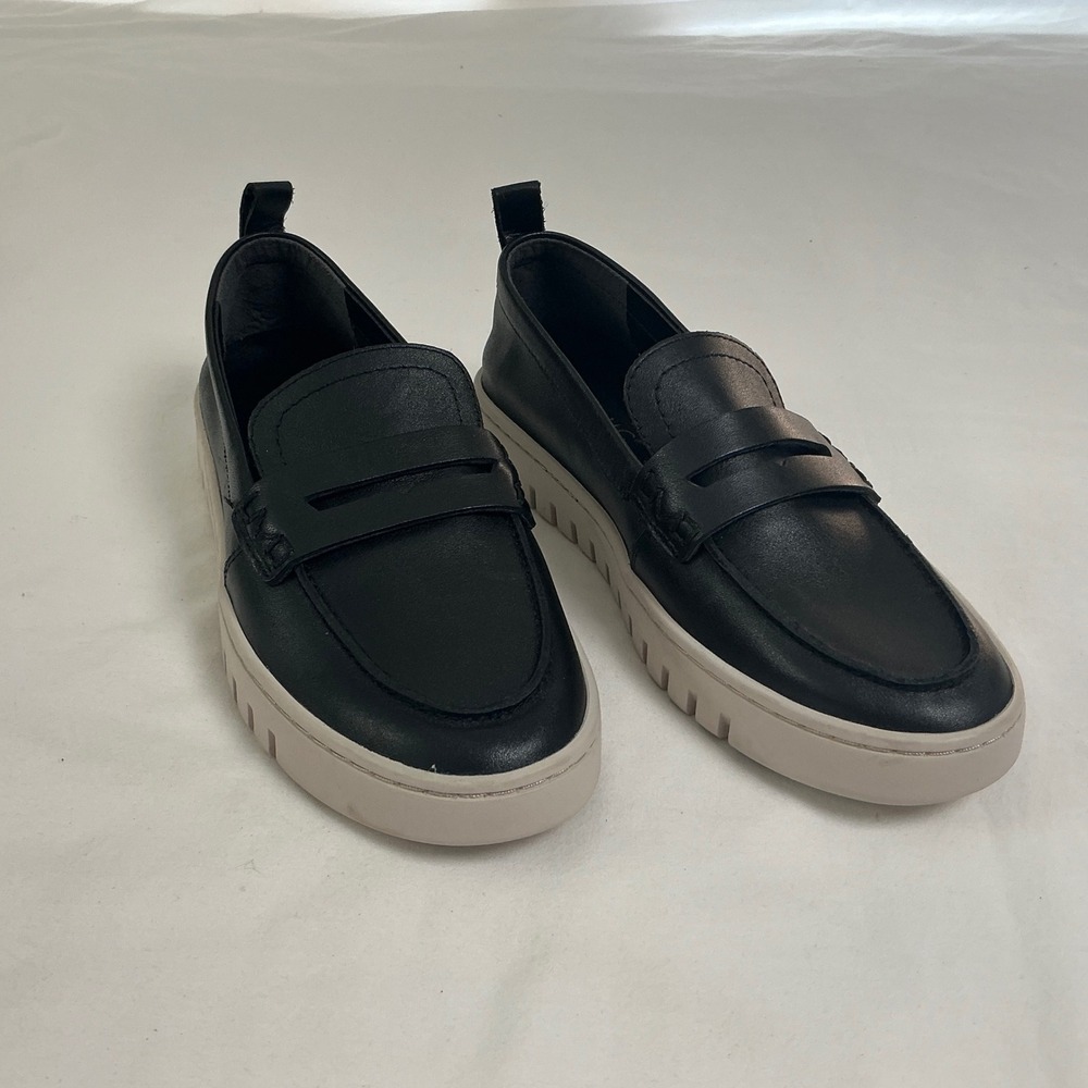 Vionic Womens Black Leather Penny Loafer Platform Lug Sole Slip On Shoes